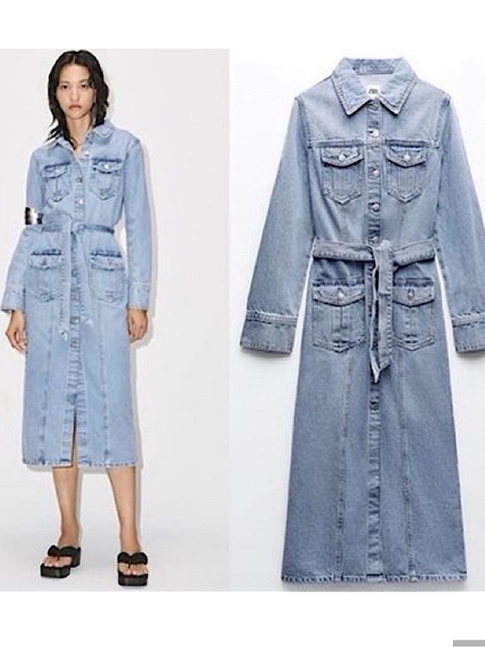 Denim Button-Up Maxi Dress Size XS